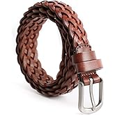 ECHAIN Women's Braided Genuine Real Leather Narrow Belt Adjustable Casual Waist Strap for Jeans Dresses Everyday Outfits