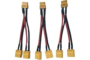 skrnrhrery XT60 series serial parallel connector, XT60 battery extension cable connector with 14awg silicone cord 1female to 2 maleconnectorfor RC mode helicopter Quadcopter parallel connector3 pieces