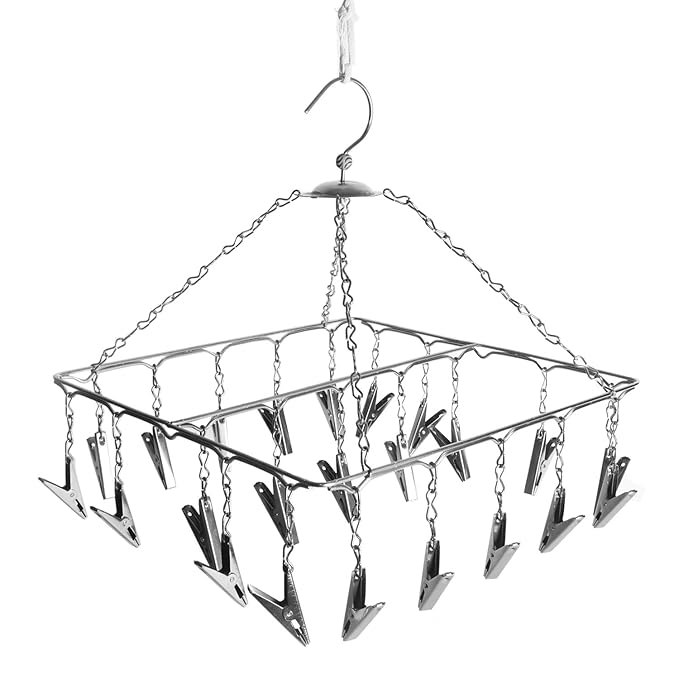 SYNERGY - 25 Clips Stainless Steel Square Cloth Dryer/Clothes Drying Stand/Hanger with Clips
