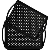 TOPZEA 2 Pack Non Slip Serving Trays with Handle, Plastic Cafeteria Fast Food Serving Tray, School Lunch Tray Rectangular Server Trays for Breakfast on Bed, Coffee Table, Car, Black