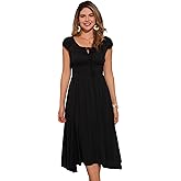 Allegra K Summer Midi Dress for Women's Casual Cap Sleeve Scoop Neck Beach Party Asymmetric Flowy Sundress