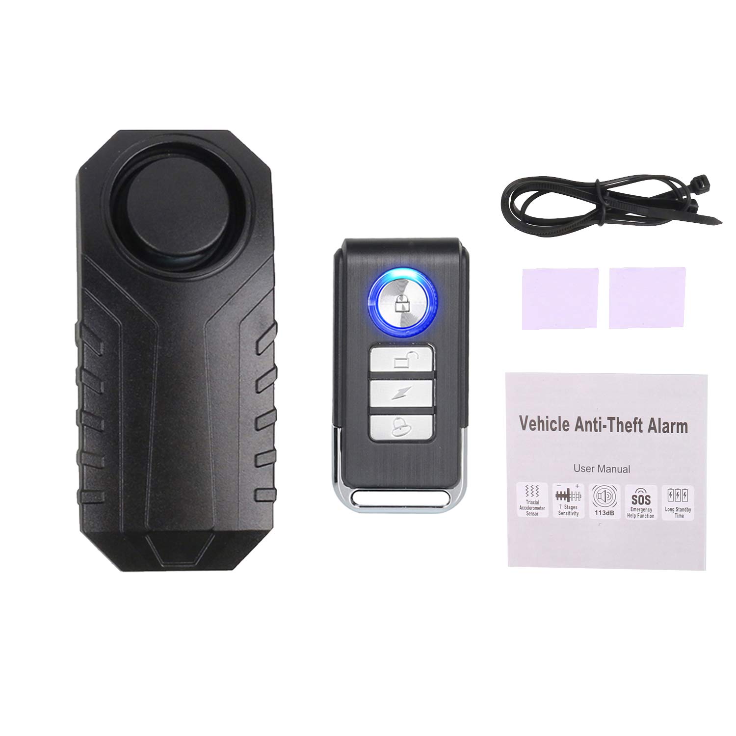 Mengshen Upgraded Anti Theft Bicycle Alarm with Remote, 113db Loud Waterproof Burglar Alarm with Volume and Sensitivity Adjustment for Bike, Motorcycle, Scooter, Car, Trailer