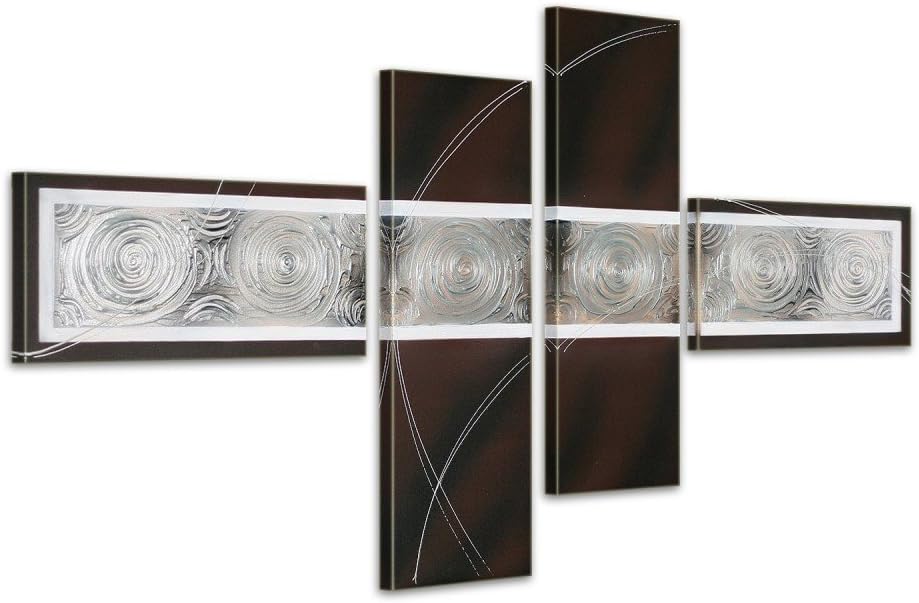 Noah Art-Large Abstract Black Art, 100% Hand Painted Brown and Silver Metallic Modern Abstract Oil Paintings on Canvas, 4 Piece Ready to Hang Framed Abstract Wall Art for Living Room Wall Decor