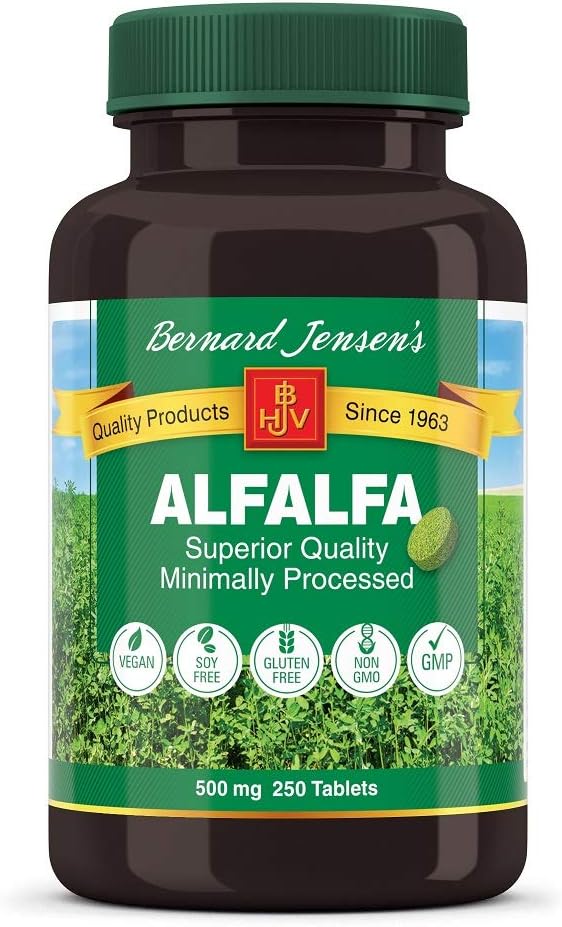 Pure Non-GMO Premium Alfalfa Leaf Supplement | Gluten-Free Vitamins, Minerals, Phytonutrients Organic Herbal Medicine | 500 Mg 250 Tablets