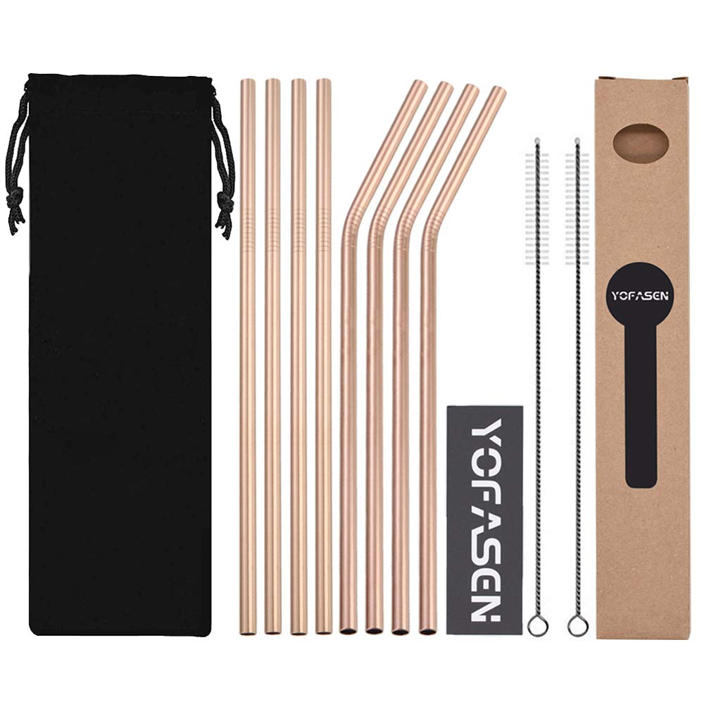 YOFASEN Reusable Straws Set - Metal Straws Multicolor Stainless Steel Straws 8.5 inch Drinking Straws for Cocktails Smoothies Hot Drinks, Style 5 - Set of 8
