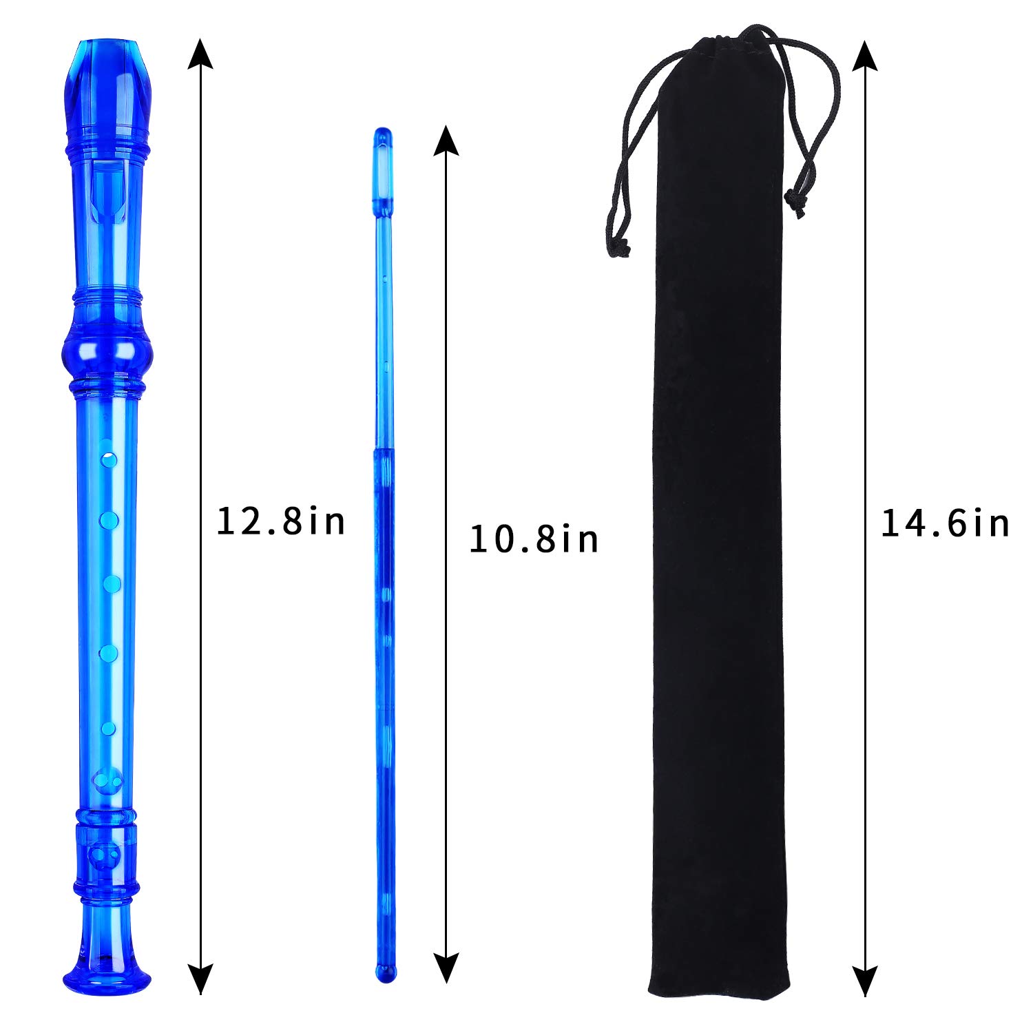 Lot-Yes 8-Hole Soprano Descant Recorder With Cleaning Rod + Case Bag Music Instrument (Crystal Blue)