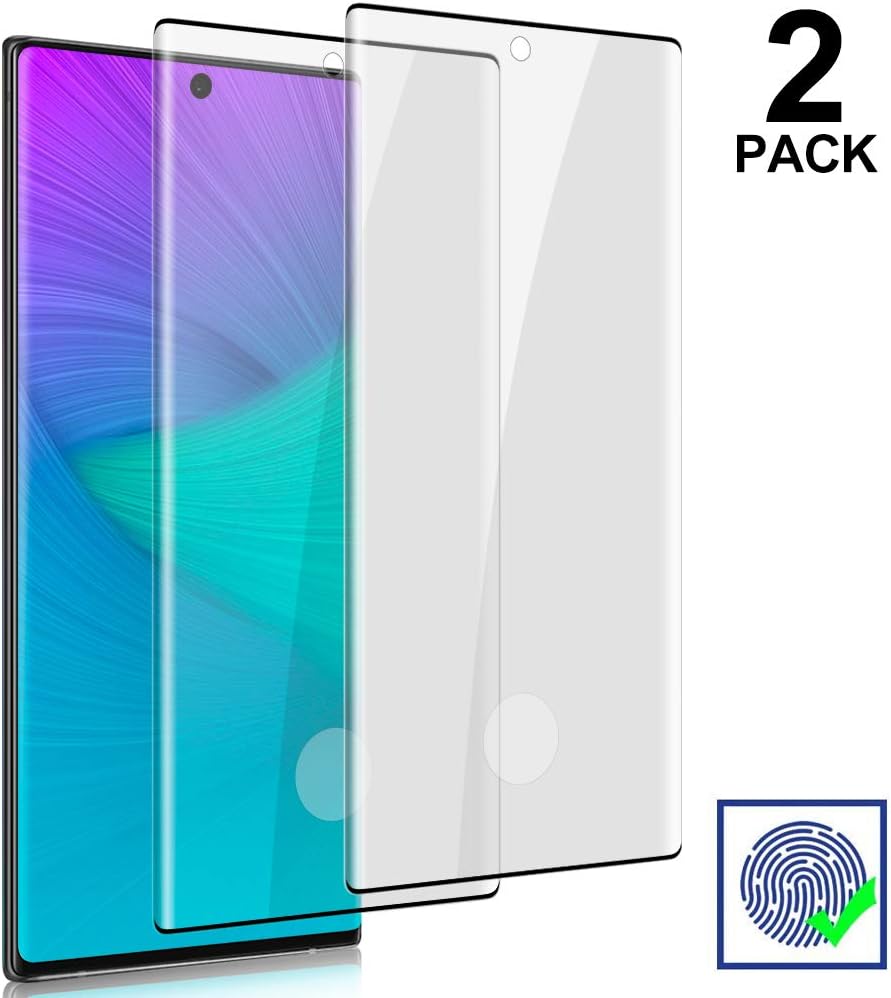 (2-Pack) Galaxy Note 10 Plus Screen Protector Tempered Glass Case-Friendly Easy Bubble-Free with Anti-Fingerprint HD Clear Full Coverage for Samsung Galaxy Note 10 Plus