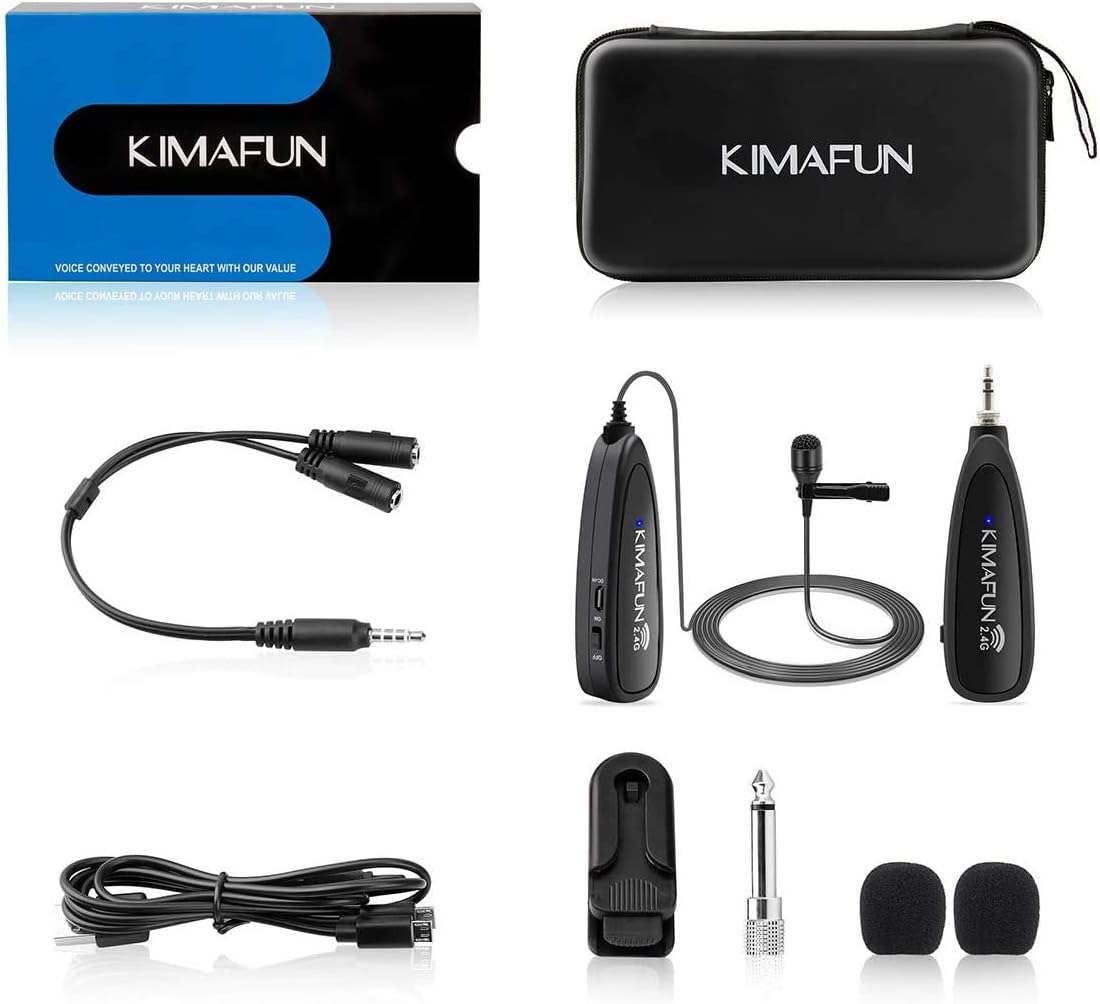 Wireless Microphone System,KIMAFUN 2.4G Wireless Lavalier Microphone with Lavalier Lapel Mics,Wireless Transmitter & Receiver for Computer,Speaker,Phone,Camera,Teaching and Public Speaking,G130: Musical Instruments