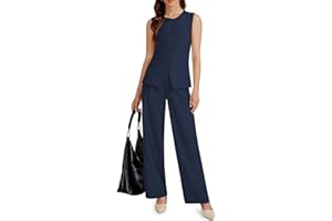 Casly Lamiit Women's 2 Piece Blazer Outfits Sleeveless Crewneck Vest Wide Leg Pantsuit 2025 Dressy Casual Work Sets