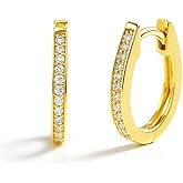 BERRICLE Sterling Silver Oval Bar Small Hoop Earrings for Women, Cubic Zirconia CZ 0.6 inch