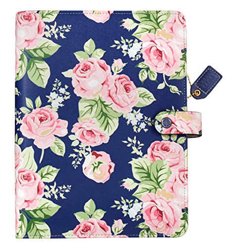 Webster's Pages, A5 Navy Floral Planner Kit, Refillable 6-hole Standard Gold Colored Ring Binder with Card Slots, Personal Organizer Kit