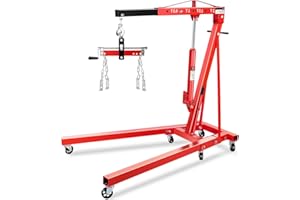 2 Ton Hydraulic Engine Hoist Crane with Lever, Folding Heavy-Duty Cherry Picker with 6 Locking Wheels & 4 Boom Positions, for