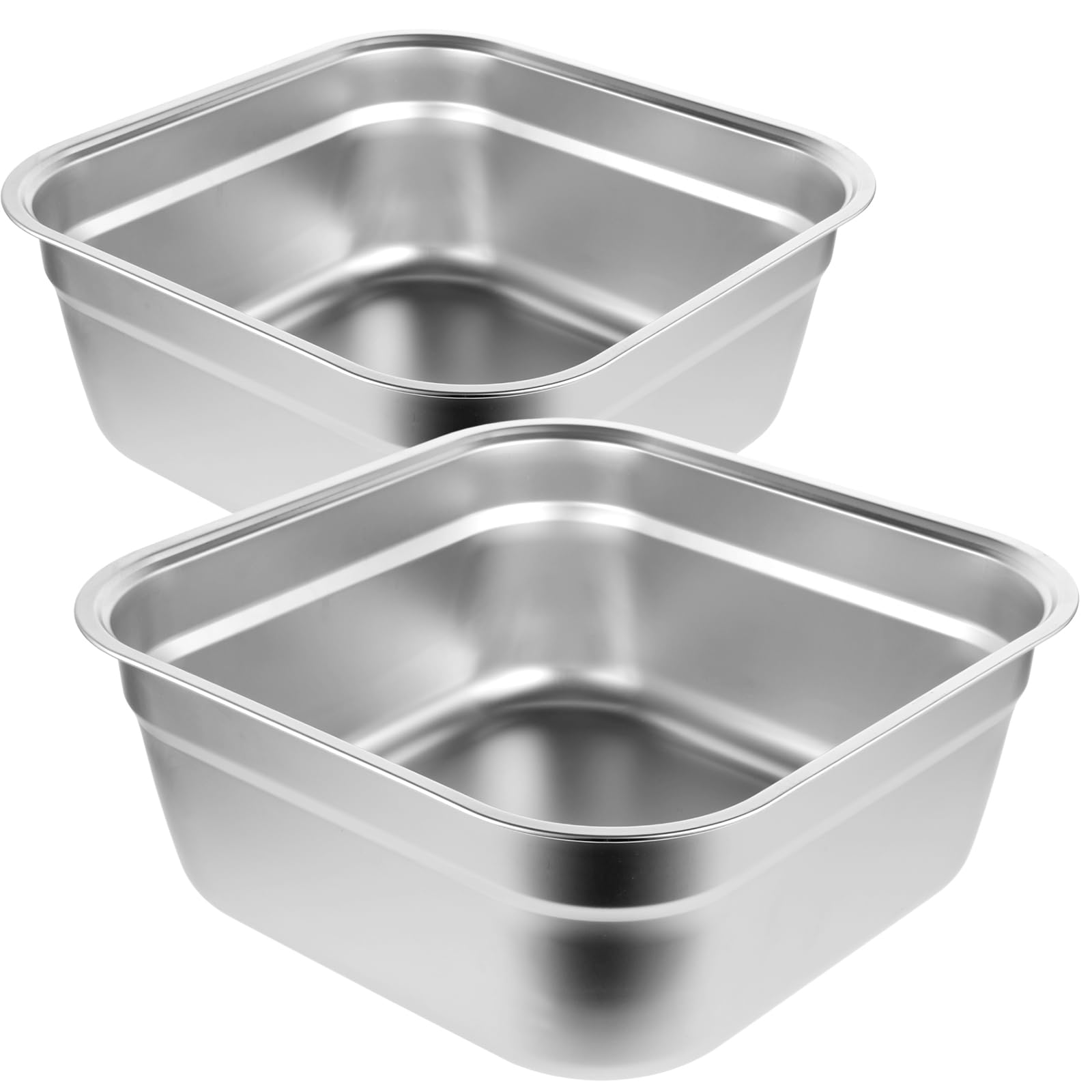 Photo 1 of 2PCS Stainless Steel Washing Up Bowls, 12.8" Sturdy Square Dish Tub, Fruit Vegetable Washing Basin for Sink, Large Square Containers for Kitchen, Vegetable Washing Basins, Sturdy Dishpans for Home