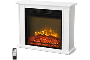 Bonnlo 27''W Freestanding Electric Fireplace Stove w/Remote & Timer, Realistic Fake Fireplace Heater w/ 6 Flame Colors, 5 Flame Brightness & Wood Mantel for Indoor Home Bedroom Living Room, 1400W