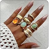 Bestleey Chunky Gold Rings for Women,Vintage Rhinestone Stackable Knuckle Rings Set Statement Irregular Adjustable Rings Minimalist Fashion Beach Jewelry
