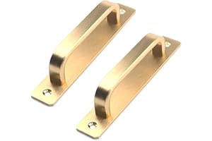 Semetall 5.79" Heavy Duty Antique Barn Door Handles Pull and Flush Hardware for Gate,Garage,Shed,2 Pack,5.04" Hole Center,Gold