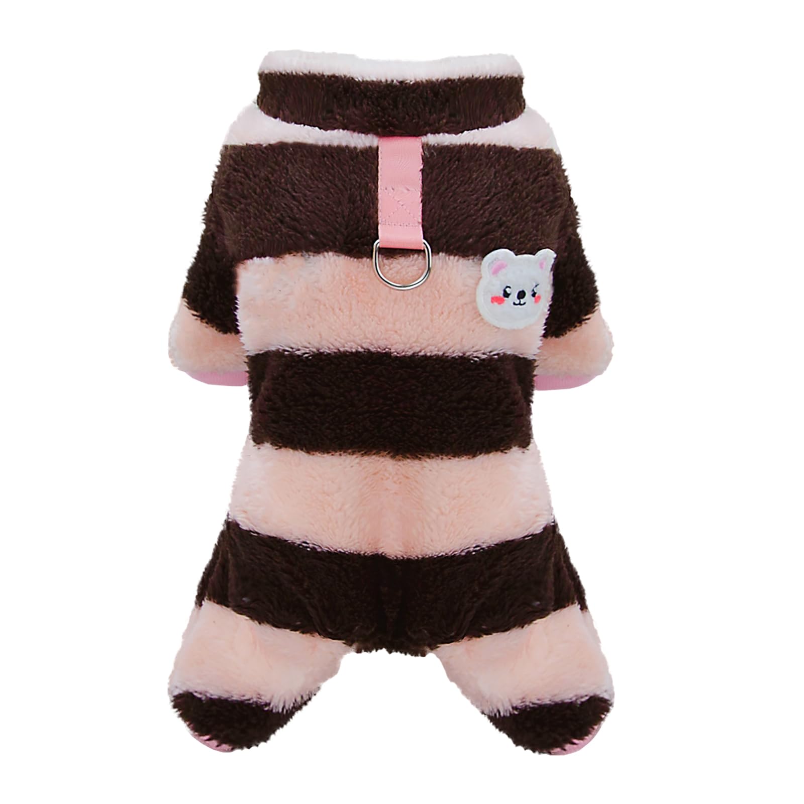 Izefia Dog & Cat Clothes - Fleece & Woolen Sweater for Small & Medium Pets - Winter Warm Rainbow Stripe Jumpsuit Pajamas - Brown L