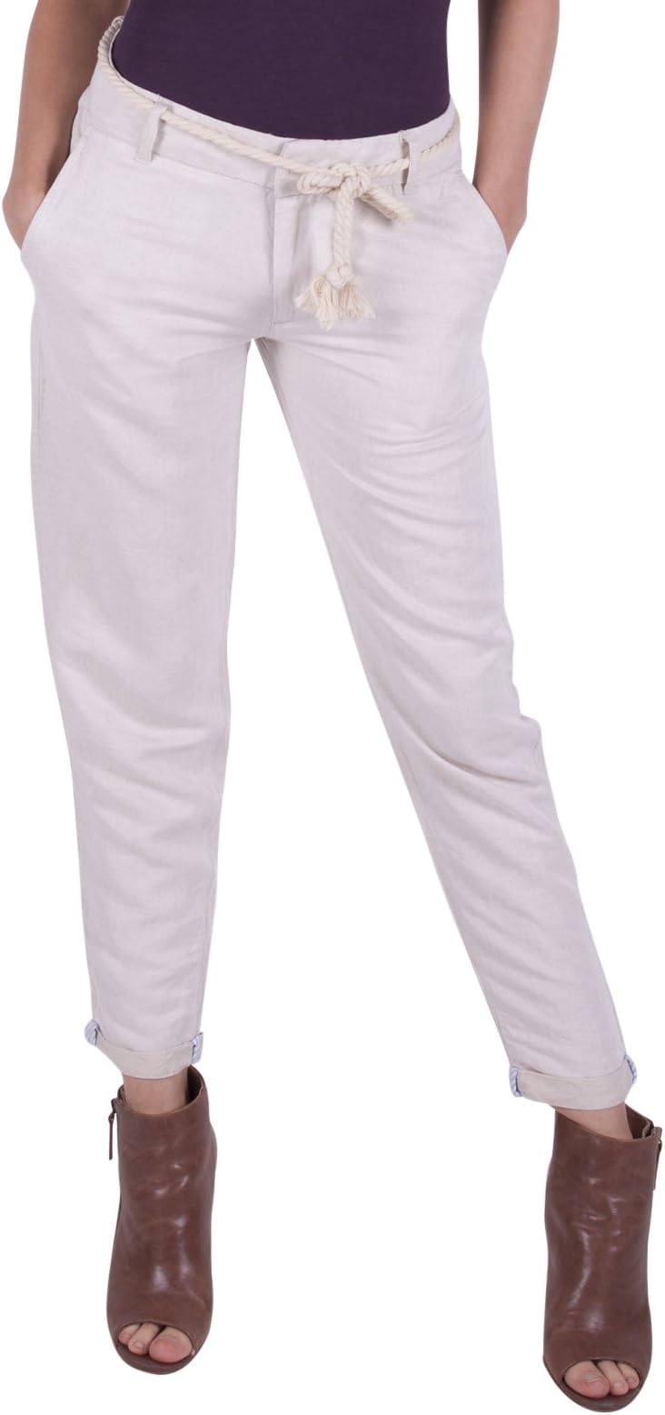 Max Jeans Women's Linen and Rayon Trouser Pants with Rope Belt