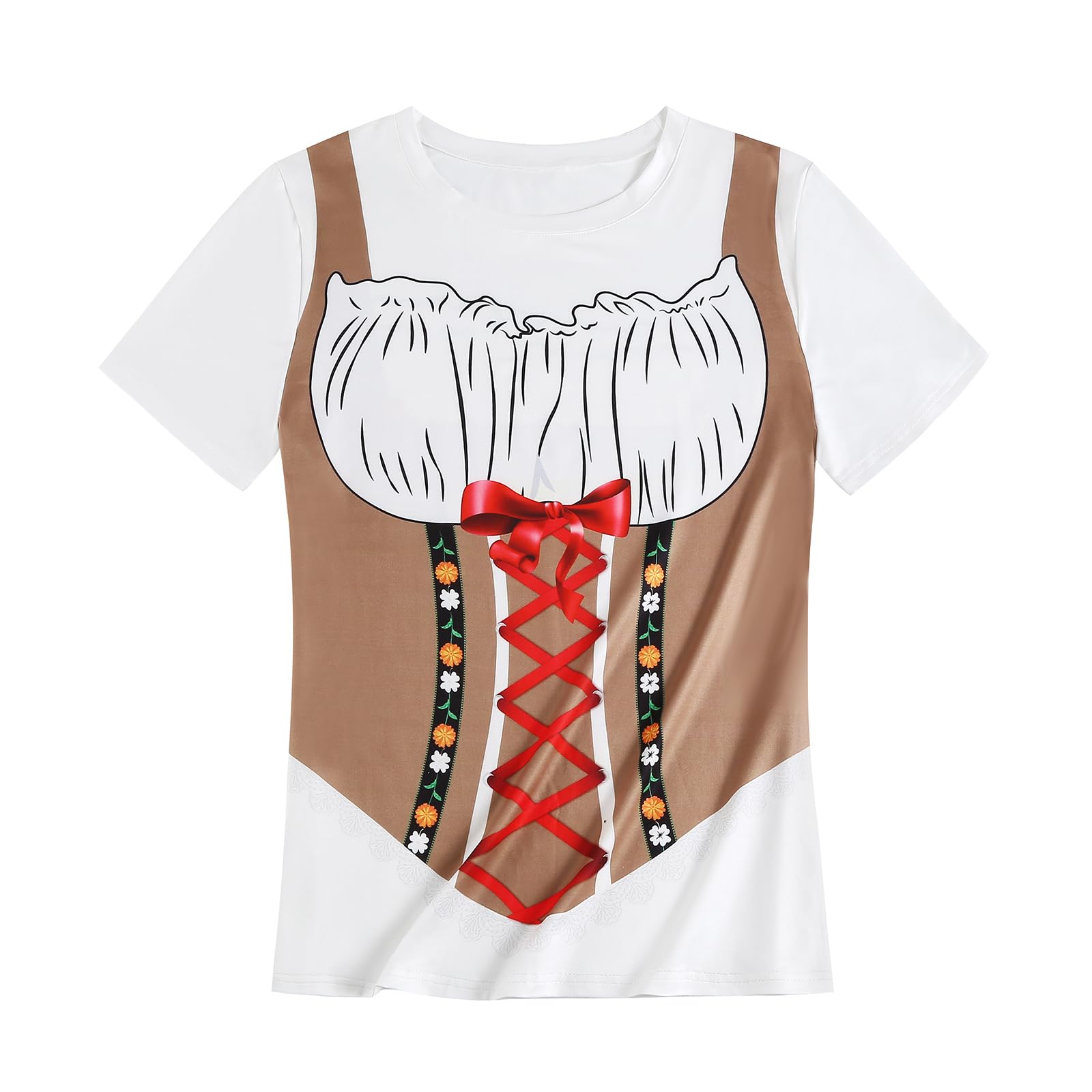 Photo 1 of HAPNBCELE Oktoberfest T-Shirts for Womens Bavarian German Lederhosen Costume 3D Novelty Shirt Short Sleeve Festival Outfit (Khaki, Small)