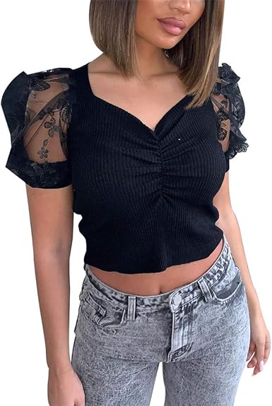 Women Sexy Slim Fit Crop Tops Shirts Short Sleeve 3d Butterfly Deep V Neck Bloues T Shirt Outfit Clothes At Amazon Women S Clothing Store