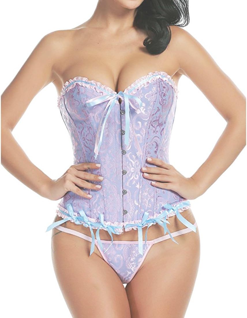 Youloveit Women Sexy Plus Size Bustier Overbust Corset Tops with G-String
