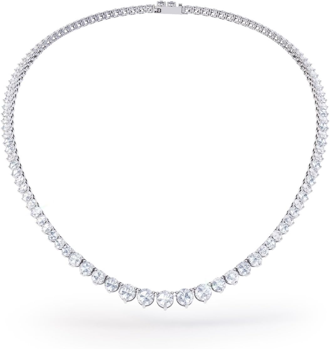 Eternity White Sapphire Platinum plated Silver Tennis Necklace