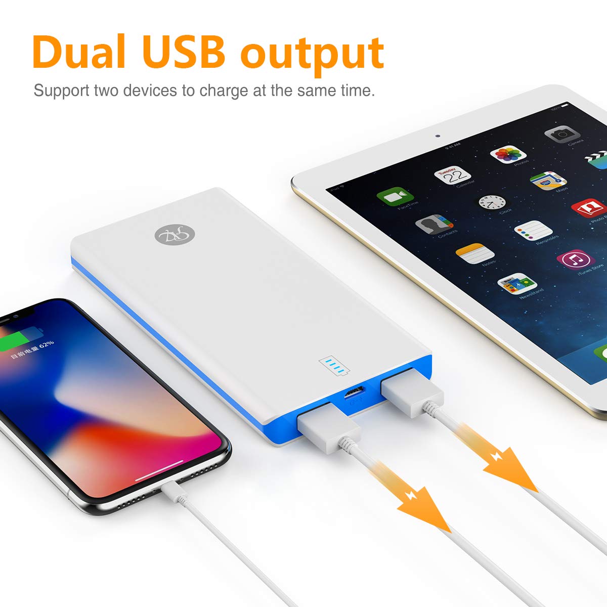 Portable Charger 10000mAh Power Bank with 2 Universal Phone Ring Holder Ultra Compact High-Speed 2 USB Charging Port Wallet Size Charger Compatible for iPhone Xs Max/XR/X/8/8P/7P and More (Blue)