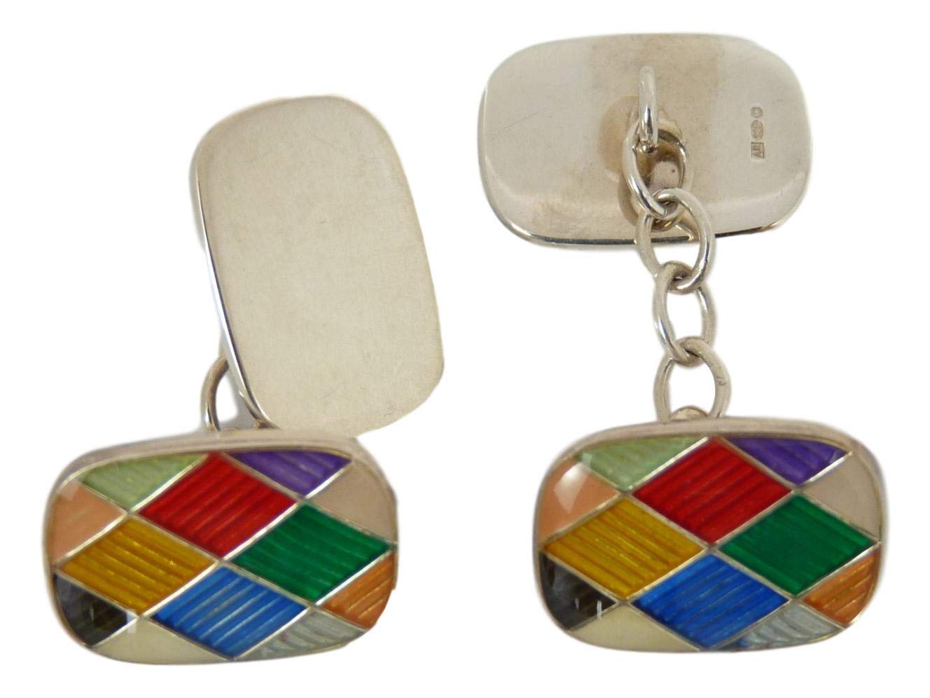 Merritt Robinson CATORS - Sterling Silver Cufflinks - Enamel Multi Coloured Harlequin Design