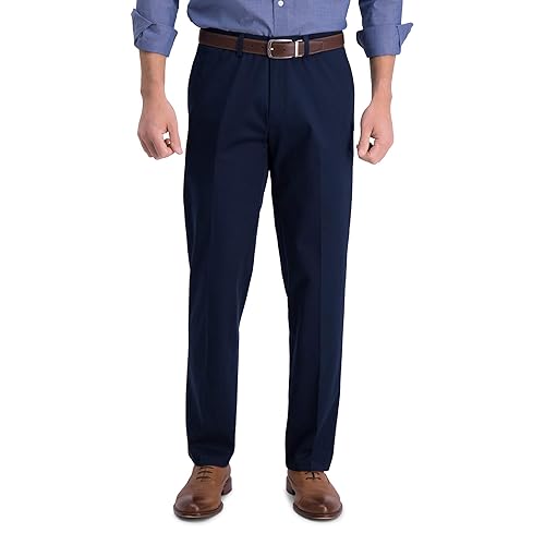 Haggar mens Iron Free Premium Khaki Straight Fit Flat Front Flex Waist Casual Pants, Dark Navy, 36W x 29L US
