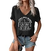 Cut Out Cold Shoulder V Neck Shirt for Women Funny Graphic Short Sleeve Tee Family Party Rock Tops Blouse