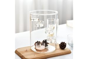LANLONG Glass Hurricane Candle Holder for Tea Light, Clear Cylinder Pillar Candle Holder for Table Centerpiece Decorations, Hurricane Glass Candle Holders for Dining Room Wedding Parties Home Decorations