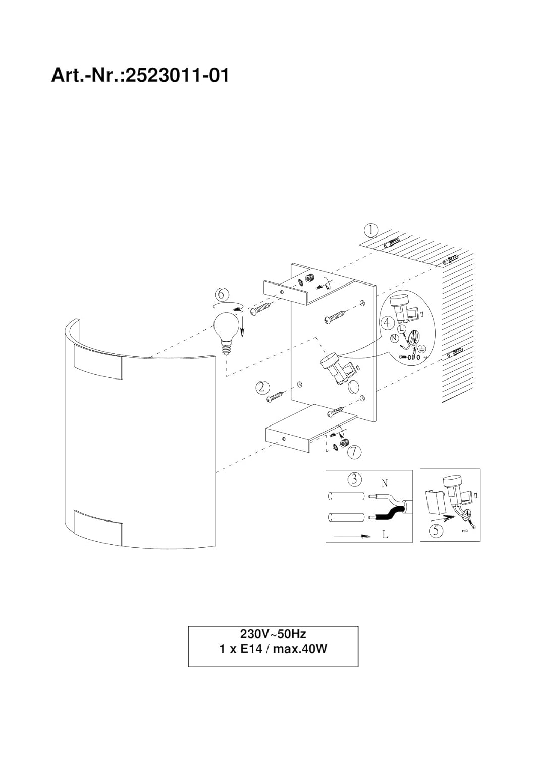 Trio Wandleuchte ohne Leuchtmittel, Nickel matt, Glas Weiss: Amazon.de