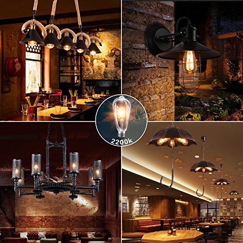 LED Edison Light Bulbs 60W Equivalent Halogen Replacement Dimmable E26 Base Vintage Filament Pendant Light Bulbs 2200K Amber Glow 6W Antique Commercial Island Light Bulbs with 600lm 6 Pack by COOWOO