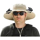Wide Brim Solar Fan Hat, with 2 Solar Fan USB & Solar Hat Outdoor Sun Hat for Men and Women Perfect for Outdoor Fishing Camping Enthusiasts Khaki