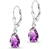 925 Sterling Silver Gemstone Earrings for Women - Birthstone Teardrop Leverback Earrings