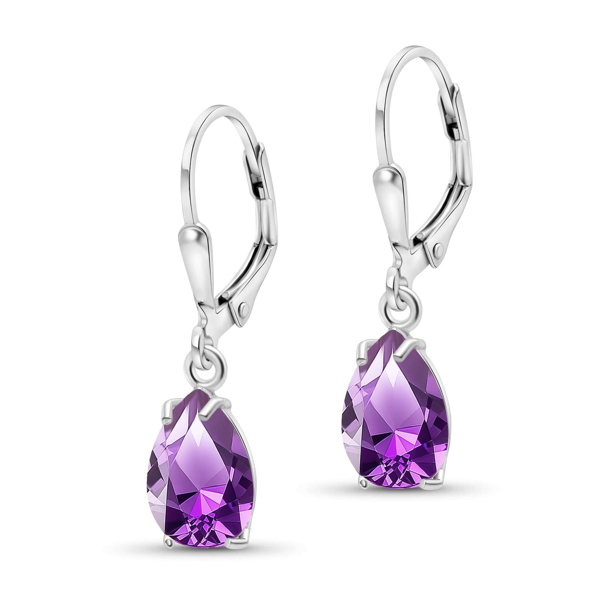 Photo 1 of 925 Sterling Silver Amethyst Earrings for Women - February Birthstone Teardrop Leverback Earrings