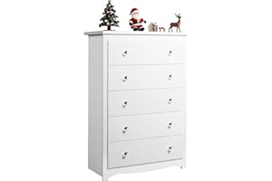 WLIVE White Dresser for Bedroom, 45" Tall 5 Drawers Wooden Chest of Drawers, Storage Cabinet and Organizer Drawers for Living Room, Hallway, Closet