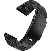 T-ENGINE Titanium Steel Watch Band Compatible with Fenix 7X/6X/5X Plus, 26mm Titanium Metal Quick Release Easy Fit Watch Strap Compatible for Garmin Fenix 7X Pro/6X Pro/5X Plus/Enduro 2/tactix 7 Bands, Black