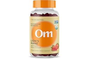 OM MUSHROOM SUPERFOOD Om Lion’s Mane Mushroom Gummies - Organic Mushroom Supplement and Nootropic - Brain Supplements for Memory and Focus, 60 Count (30 Servings)​