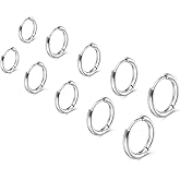 Nogeqi 5 Pairs Stainless Steel Hoop Earrings for Women Men, 316 Stainless Steel Huggie Earrings, Mini Huggie Hoops Set for Piercing Jewelry Gift, 6/8/10/12/14mm