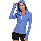 Zyrulix Women's Hooded Athletic Full Zip Workout Jacket With Pockets Running Slim Fit Yoga Sportwear With Thumb Holes