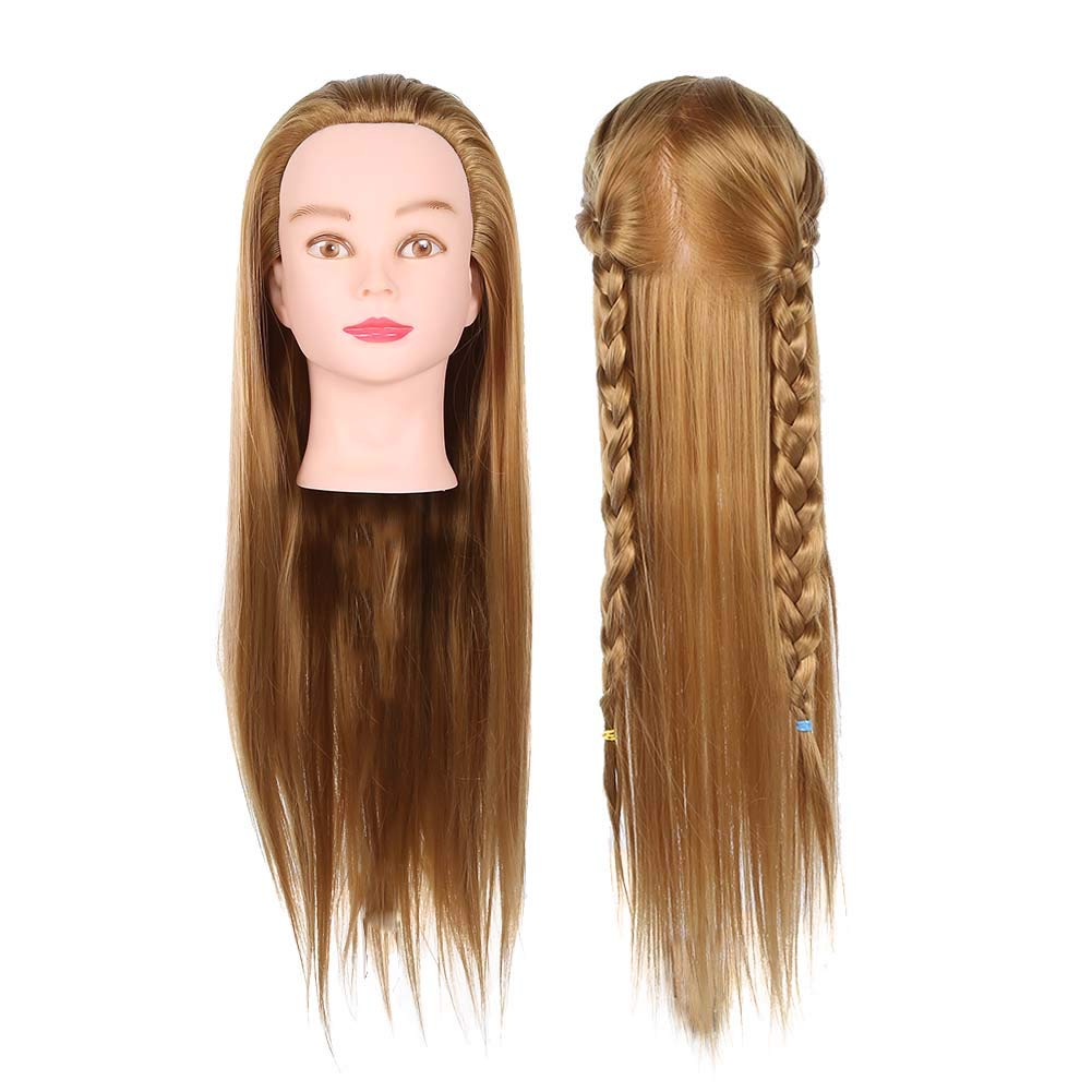 Mannequin Head Hair Styling Training Head Manikin Cosmetology Doll Head high Temperature Fiber Hair for Styling Braiding Salon Training Practice Head Model 70cm