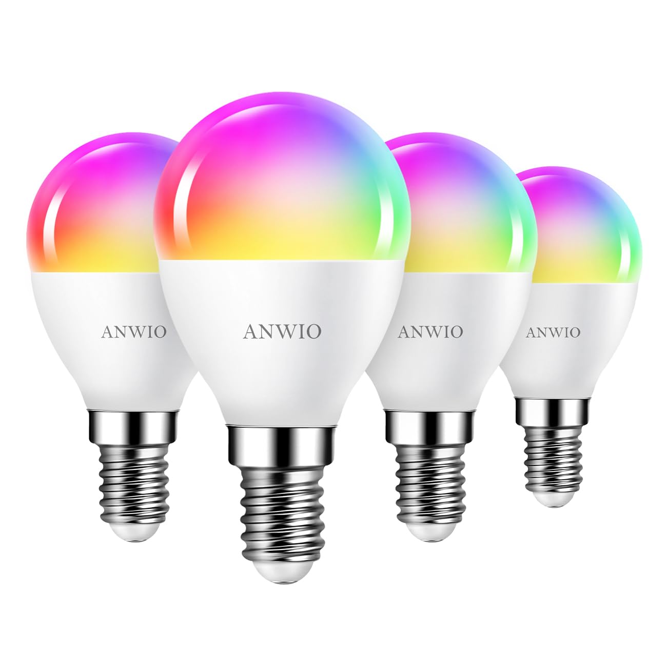 ANWIO E14 Smart Bulb,Alexa Light Bulbs,RGB Colour Changing Bulbs,Smart Life App Control,Bluetooth & WiFi Bulb,470LM, 5W Replace 40 Watt,Works with Alexa, Echo,Google Assistant (4 Pack)