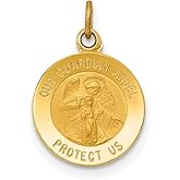 Our Guardian Angel Protect Us Words on Round Medal Pendant in Real 14k Gold