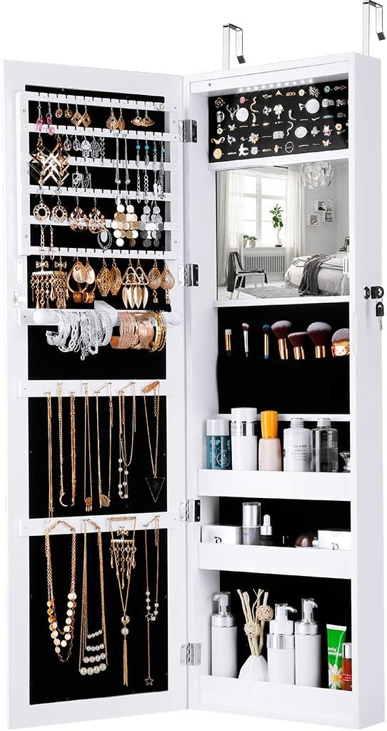 LANGRIA Espejo Joyero de Pared con Marco Estrecho y con Espejo Interior