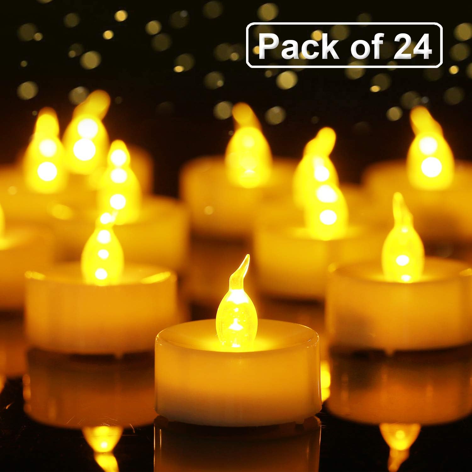 Homemory 24 Pack Warm Yellow Battery LED Tea Lights, Lasts 3X Longer, 200Hours, Flameless Flickering Tealight Candle