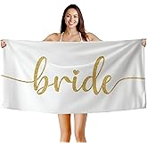 Xmsaitar Bride Beach Towel for Bachelorette Party,Be Bridal Shower Engagement Wedding Gifts, Honeymoon Bath Towels for Bathroom Swimming Pool, White Golden Trendy Beach Towels Oversized Decor 30x60in
