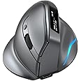 TRELC Wireless Ergonomic Vertical Mouse with OLED Screen, Rechargeable Silent Mouse for 2 Device Connection (BT+2.4GHz), 3200 DPI, 8 Buttons for Windows/PC/Desktop/Laptop/Tablet (Gray)