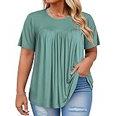 VISLILY Women's-Plus-Size-Tops Trendy Summer Short Sleeve T Shirts Cute Flowy Pleated Blouses Casual Loose Fit Tunics XL-5XL