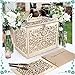 Coodoo Wedding Decorations Card Box and Guest Book - Wooden Gift Card Holder Money Box with Security Heart Lock Rustic Wedding Supplies for Party Reception Baby Shower Birthday 1
